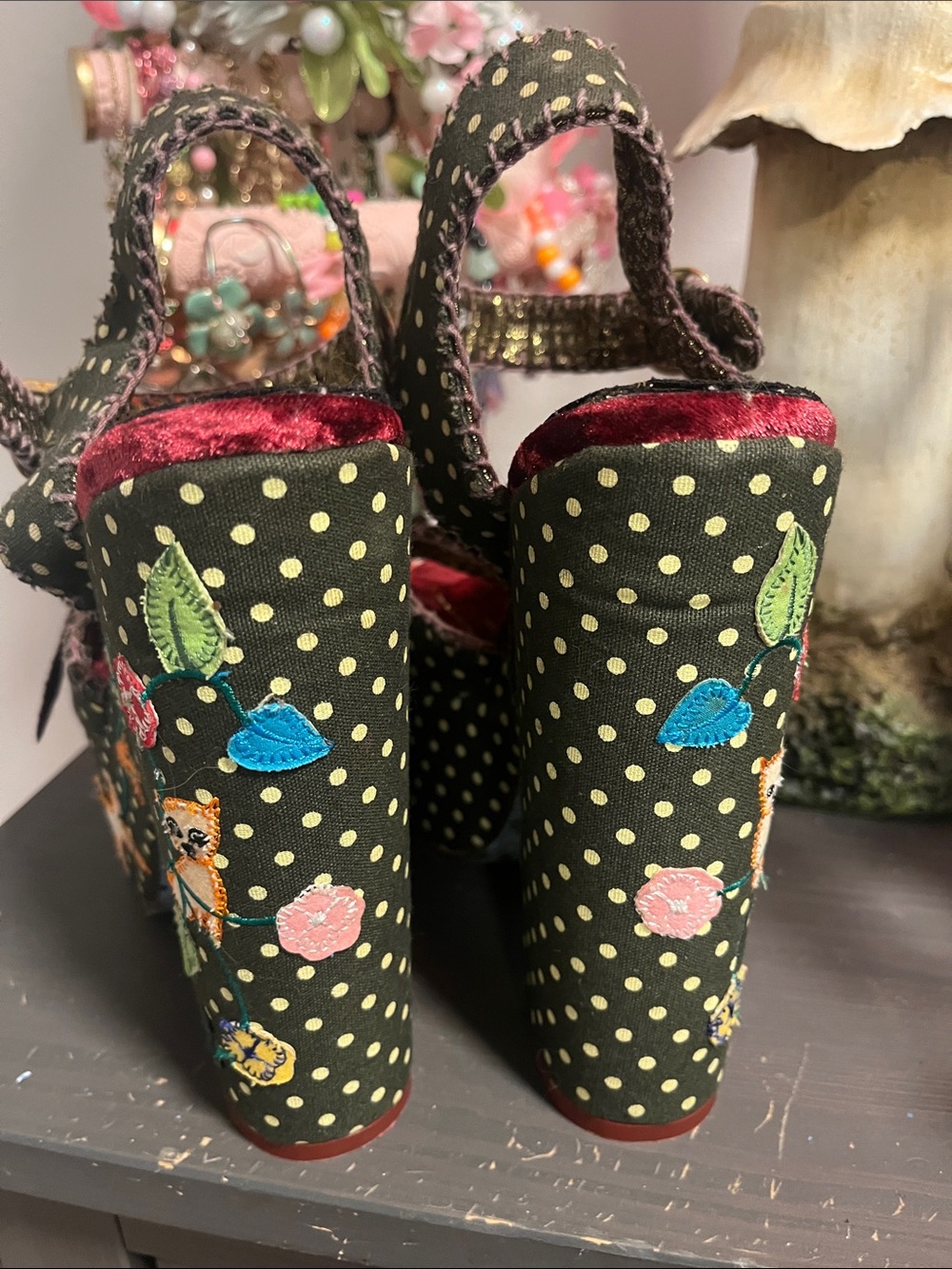 Irregular Choice Green Polka Dot Floral Platform Sandals - Picture 15 of 15